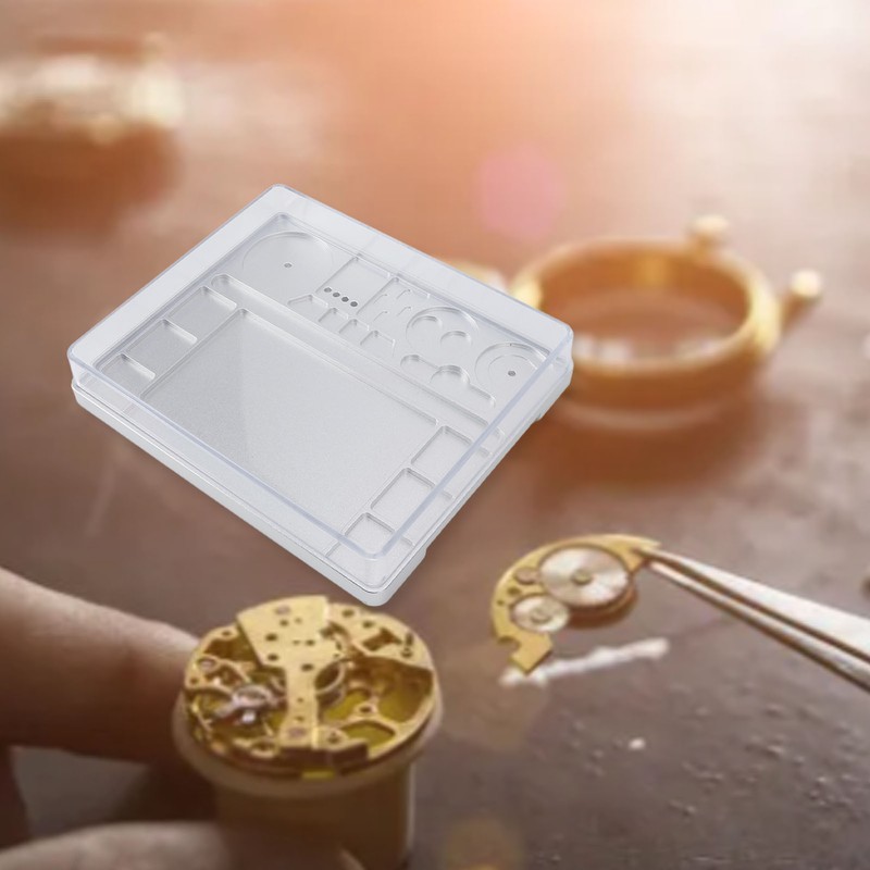 Watch Movement Repair Box Aluminum Alloy Storage Tray with Acrylic