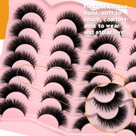 loladook Cat Eye Lashes Natural Look Short Fluffy 16mm Faux Mink Full Strip Lashes Pack 3D C Curl Volume Fox Eye False Eyelashes 14 Pairs(19)