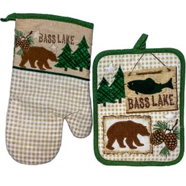 Country Living "Bass Lake" 100% Cotton Oven Mitt & Pot Holder Set