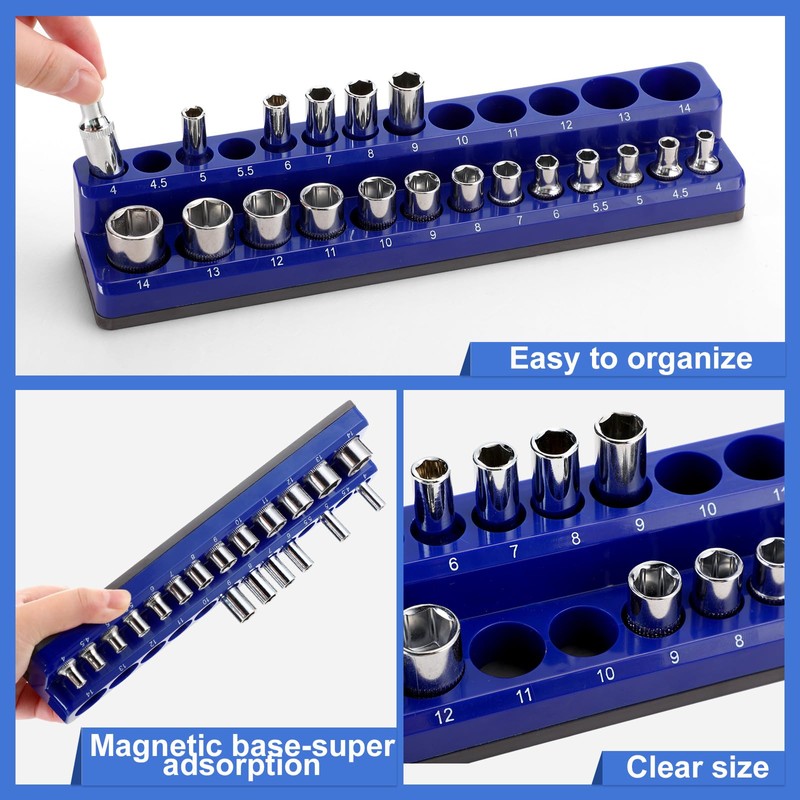 Datanly 12 Pcs Magnetic Socket Organizer Set Compatible with SAE