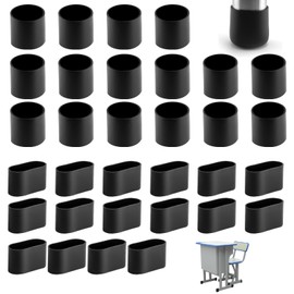 Pack of 32 Oval Round Chair Leg Caps, 20 mm Foot Caps for Garden Chairs, Protective Caps for Chair Legs, Chair Leg Protectors for Round and Oval Tube Caps, Floor Protection, Protects Seat Legs