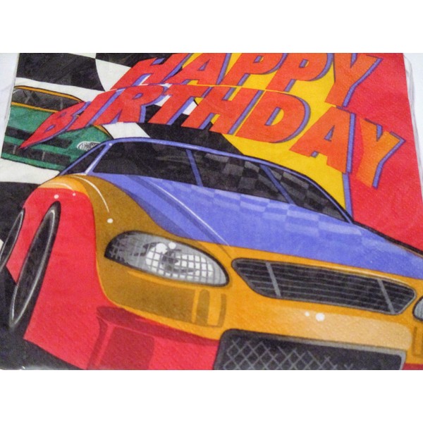 Checkered Flag Race Car 16 3-Ply Happy Birthday Luncheon Napkins