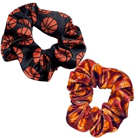 Basketball Scrunchie Set, Girls Basketball Hair Accessories, No Crease Premium Velvet Basketball Hair Elastics Gift