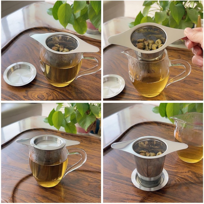 304 Stainless Steel Tea Strainer with Lid and Double Handles
