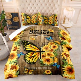 CVHOUSE Sunflower Comforter Twin Set,Sunflower Twin Bedding Set for Girls Kids Teens,Sunflower Quilt Set 3Pcs Sunflower Bed Set Sunflower Duvet Set Farmhouse Room Decor