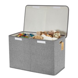 Roobyl Large Toy Box with Flip-Top Lid, Collapsible Storage Organizer Bins with Dividers and Handles, Kids Bin Chest Baskets for Toys, Playroom Organizers, Nursery 25"x13" x16" (Gray)