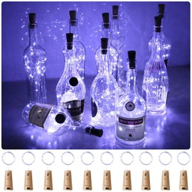 Aluan Wine Bottle Lights with Cork, Christmas Lights 10 Pack 20 LED Mini Fairy String Lights, Waterproof Battery Operated Cork Lamp for Liquor Bottles Wedding Reception Table Decorations, Cool White