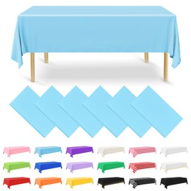 NACHLYNN 6 Pack Disposable Plastic Tablecloths 54 x 108 Inch Light Blue Rectangle Table Cover for Holiday Party Engagement Weddings Baptism Birthday Decoration