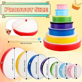 7 Pack Hand Drums Set 12 10 8 7 6 5 4 Inch Wood Frame Drum with Drumsticks Percussion Instruments for Kids Adults School Church Party Gifts