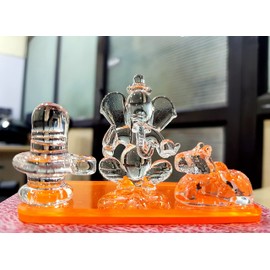 ESPLANADE Glass Ganesh Ji with Shiv linga/Shiva lingam and Nandi | Ganpati Murti Idol Statue Sculpture - 2.5" Inches - Ideal For Car Dashboard