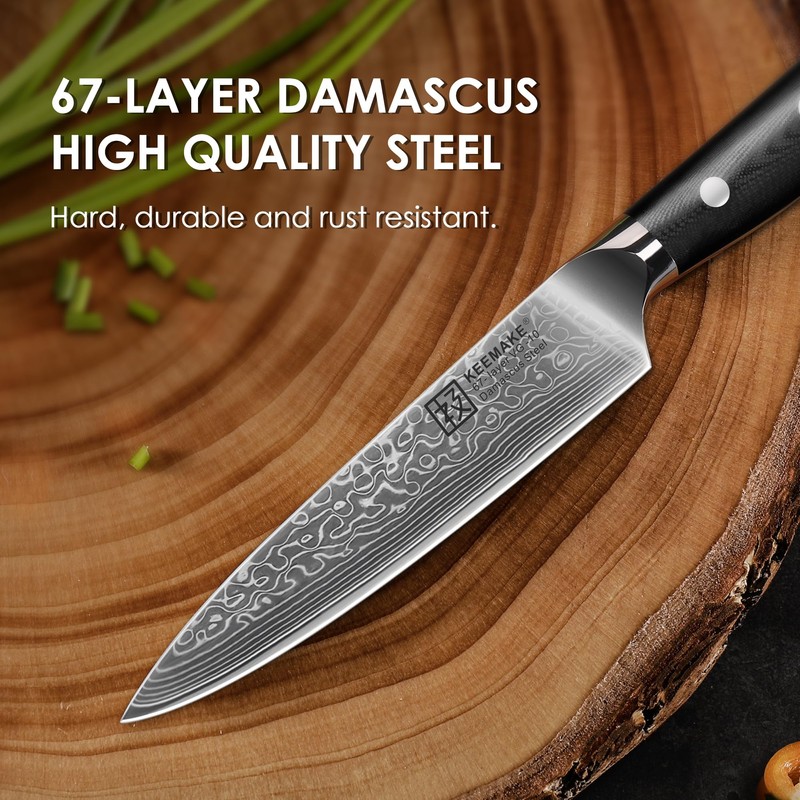 KEEMAKE Kitchen Utility Knife, 5 Inch Chef Knife, 67-Layer Damascus