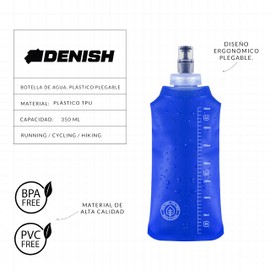 Botella de agua, soft flask, bolsa de agua de plástico plegable ideal para correr ciclismo triatlón senderismo. Soft water bottle for running cycling triathlon hiking.