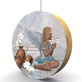 Praying Angel Hardwood Oak Fan/Light Pull