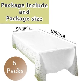 ZeriTlolen Pack of 6 Gold Dot Tablecloths for Rectangle Tables, 54 x 108 Inch, White Plastic Tablecloths, Disposable Tablecloths, Party Tablecloths with Gold Dots, Confetti Tablecloth for