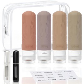 Juego de 4 Botellas de viaje para artculos tocador, Contenedores recipientes Botellas de viaje recargables para aseo aprobados por la TSA, Sin BPA, A 