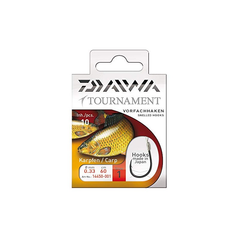 Daiwa Tournament Snelled Carp Hooks 60cm 10pcs., Size 2