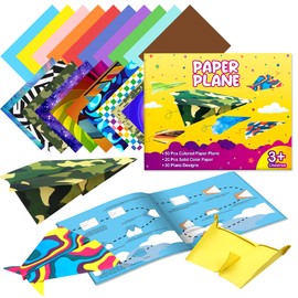 Paper Airplane Origami for Kid - 70 Pcs Origami Paper Kit 50 Patterned 20 Colored Large Paper Airplane Toy Supply 30 Easy Airplane Design for Creativity Boy Girl Gift Outdoor Game