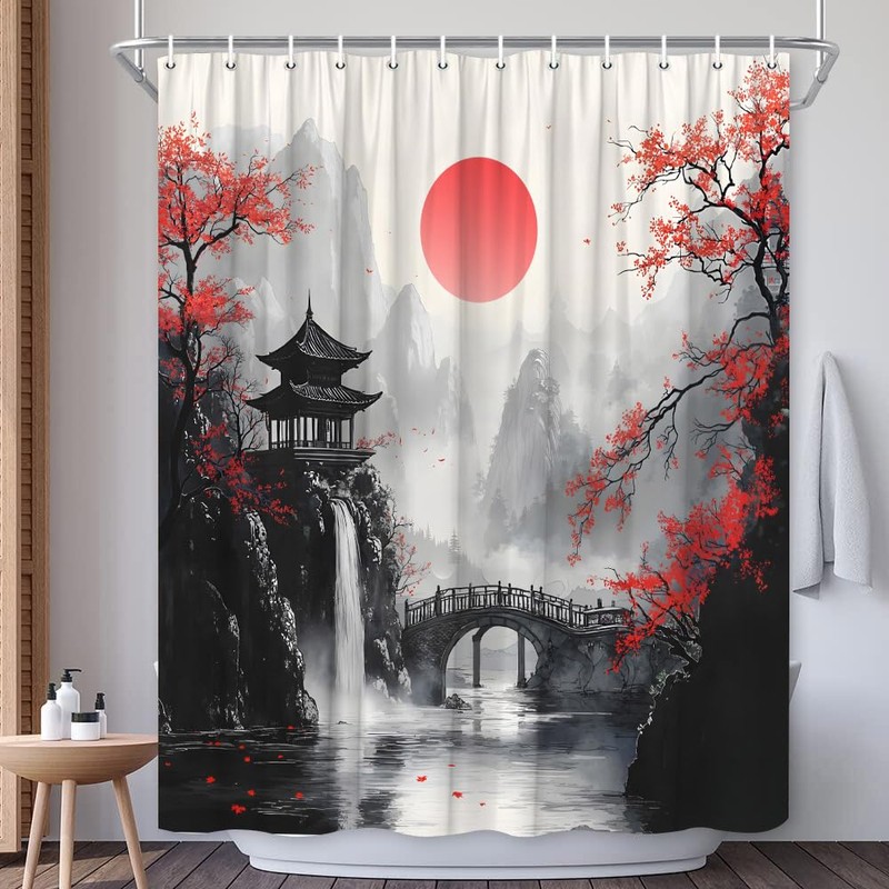 EUBTPA Japanese Ink Painting Shower Curtain Polyester 70X70 Inch