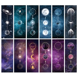 12 PCS Cool Space Starry Night Bookmark, Bookmarks for Book Lovers, Bulk Bookmarks for Men, Unique Book Mark for Boys, Girls, Students, Classroom Gifts, School Prize, Reading Present