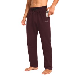 Men's Sweatpants Cotton Yoga Pants Casual Jersey Pants for Men Open Bottom Straight Leg with Zipper Pockets Wine XX Large