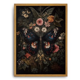 Djmwtb Vintage Framed Wall Art Butterfly Canvas Wall Art Prints Gothic Botanical Floral Pictures Dark Academia Flower Painting Artwork for Living Room Bedroom Bathroom Office 12x16in