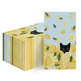 Horaldaily 50 Spring Summer Disposable Paper Decorative Guest Napkins, Lemon Cat Hand Towel for Party Lunch Dinner Kitchen Bathroom