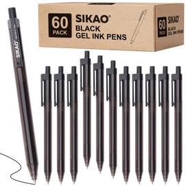 Sikao Black Gel Pens Bulk, Black Pens Fine Point Smooth Writing Pens No Smudge, 0.7mm Gel Ink Pens, Retractable Pens, Rollerball Pens, Server Pens, Office Pens, Lapiceros (60 Pack Gel ink)