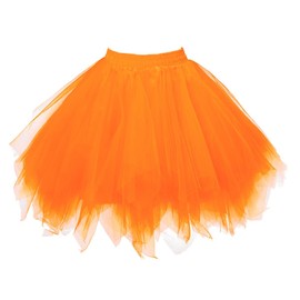 URVIP 80's Party Skirt Lolita Petticoat Vibrant Full Crinoline Layers Tulle Tutu Orange S/M