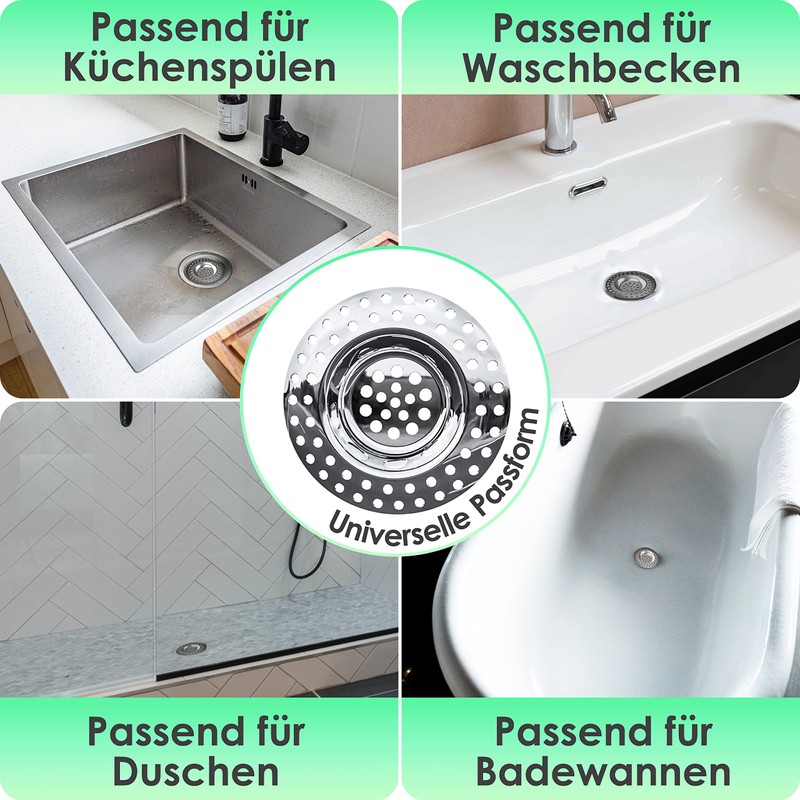 Kitchen Helpis® 4 x Drain Strainer Suitable for All Drains,