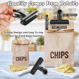 12 Packs Metal Black Chip Clips, Chip Clips Bag Clips Food Clips, Bag Clips for Food, Clips for Food Packages, Stainless Steel Food Bag Clips Heavy Duty