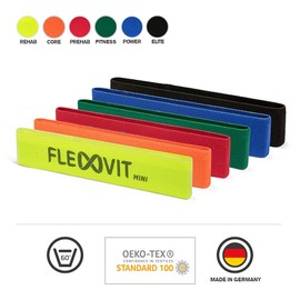 FLEXVIT Mini Fitness Bands Set of 10 Rehab (Yellow) - Fitness Bands for General Stabilisation Exercises, Stretching, Activation and Mobilisation, 6 Strengths, for Beginners and Professionals, Washable
