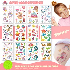 Sugeru® 100+ Children's Skin-Friendly, Glitter Tattoos Stick-On Stickers Kids Children Girls, Party Bag Children's Birthday // Soybean Extract - Natural Safe Ingredients (Shiny Mix A)