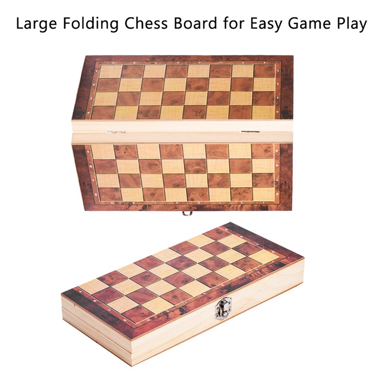 3in1 Portable Wooden Chessboard Folding Board Chess Game For Party