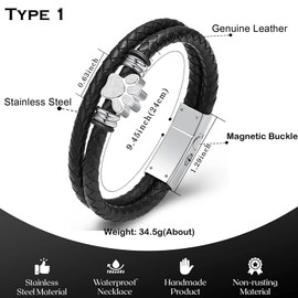 zeqingjw Pet Cremation Jewelry Paw Print Urn Bracelet for Ashes for Women Men Leather Memorial Dog Cat Ashes Keepsake Bangle Jewelry, 24CM, Stainless Steel, Lava Stone