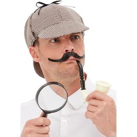 Smiffys Detective Kit, Multi-Coloured with Hat, Pipe & Magnifying Glass, Historical Fancy Dress, Adult Dress Up Accessories