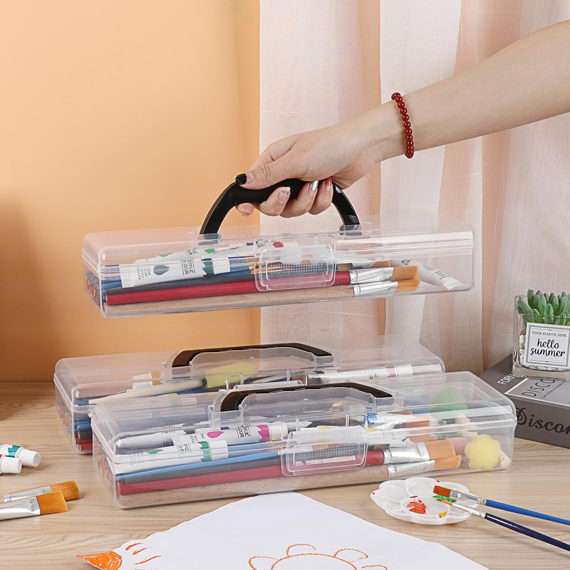 BTSKY 3 Pack Clear Plastic Painting Brush Container with Black