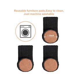 Furniture Socks, Pack of 24, Knitted Furniture Feet, Chair Leg Protectors, Chair Legs, Non-Slip Furniture Shoes, Avoid Scratches and Noise, Suitable for Chair Legs from 1 to 2 Inches, Black, Round