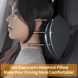 Dapucarin Car Neck Pillow Memory Foam Premium Leather Headrest Neck Support Cushion Universal for Driving Home Office, Black,1PC