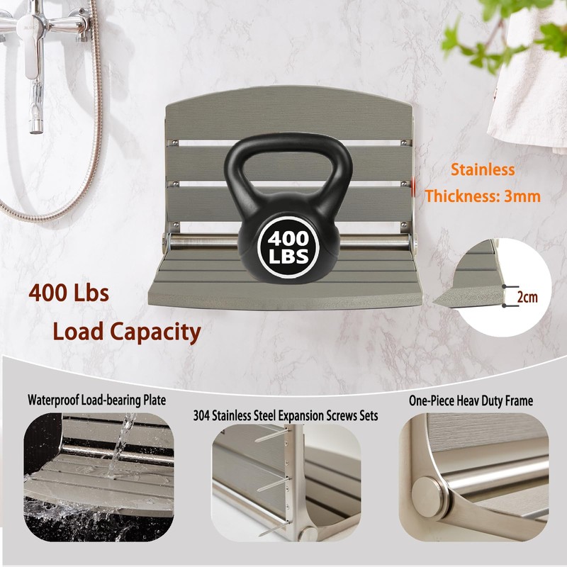17.5" Folding Shower Seat Wall Mounted,Foldable Shower Bench,Fold Down Shower