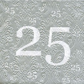 Serviettes 25 Silver Wedding Anniversary with Embossing 20 Pieces 2-Ply 33 x 33 cm