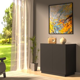 Amunrbrek Large/Tall Litter Box Enclosure, Modern Wooden Litter Box Furniture for XL Litterbox with Hidden Storage as Sideboard Cabinet (Black)