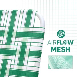 Sekey Folding Lawn Chair, Beach Chair for Adults with Highback, Camping Chair with Webbed Airflow Mesh, Patio Chair with Rust-Proof Coating, Webbed Lawn Chair for Outdoor, Fishing, Backyard, Green