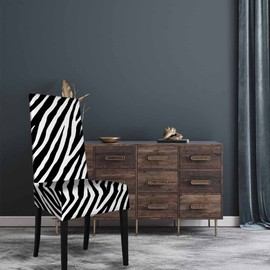Numland 1 Pack Zebra Skin Pattern Dining Room Chair Covers Classic Repeated Black White Stripes Short Stretchable Polyester Removable Washable for home Restaurant Banquet