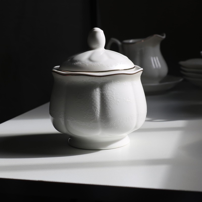 GuangYang 15-pcs Porcelain Tea sets for Adults, Off White Embossed