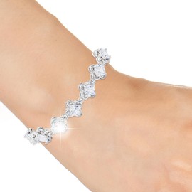 Esbbela Clover Tennis Bracelet for Women Princess Cut Cubic Zirconias,18K White Gold Plated Square Cubic Zirconias Four Leaves Lucky Bracelet Jewelry Gifts, Length 7.5 inches, White