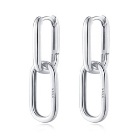 Reffeer 925 Sterling Silver Link Chain Earrings Hoop for Women Teen Girls U Hoop Earrings Minimalist Huggie Drop Earrings (A-Silver)