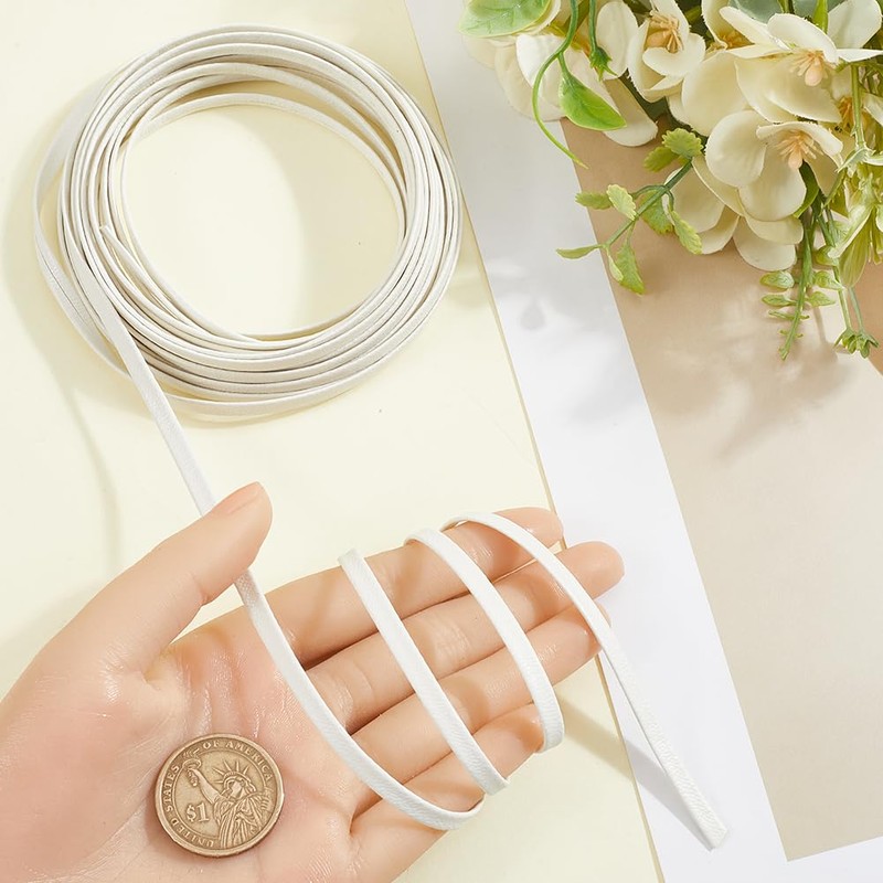 GORGECRAFT 5.5 Yards 5mm White Foldover Leather String 1mm Thick