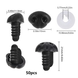 GORGECRAFT 50Pcs Plastic Dog Nose 15mm Black Safety Doll Noses Craft Screw Teddy Bear Animal Crochet Noses Doll Making Supplies for Stuffed Plush Animals Puppet DIY Making Amigurumi