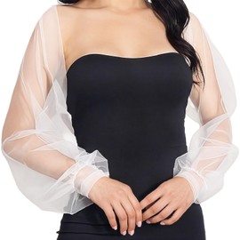 NICENEEDED Wedding Tulle Bolero Shrug, Evening Jacket Bridal Arm Sleeves Cover, Long Sleeve Bridal Party Mesh Cardigan for Women and Bride Dresses