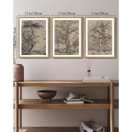 KUVIOKE Boho Vintage Tree Wall Art Framed Neutral Retro Forest Art Prints Antique Rustic Nature Wilderness Paintings Bedroom Hallway Decor 11x14in (Natural Framed)